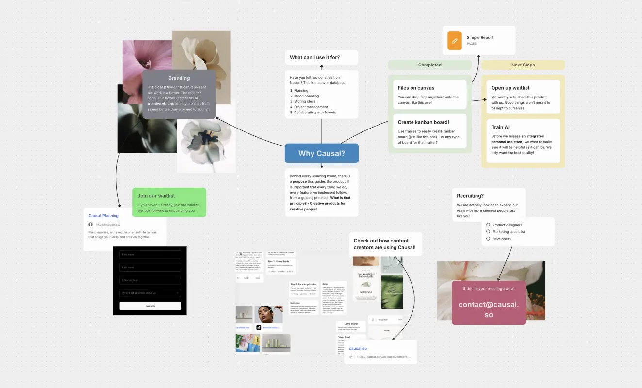 Onboarding Instruction, an example project laid out on a Causal canvas