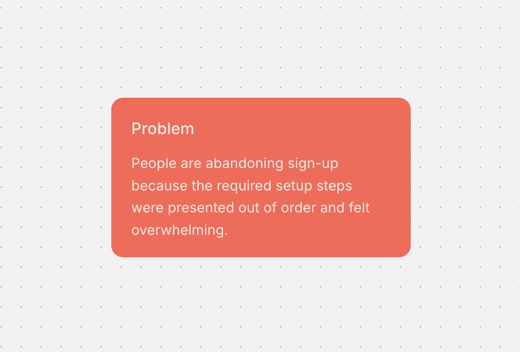 Problem card defining the onboarding problem